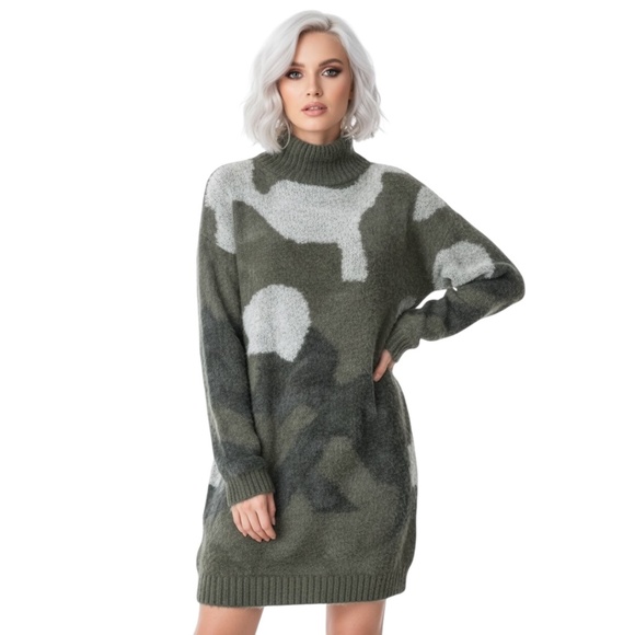 NWT $245 SER.O.YA Camo turtleneck Knit Sweater MINI DRESS SIZE XS - Picture 1 of 4